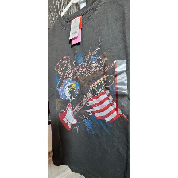 Fender Guitars Men's T-Shirt Genuine Merch USA Flag Eagle Gray Vintage Wash XS - Picture 2 of 4